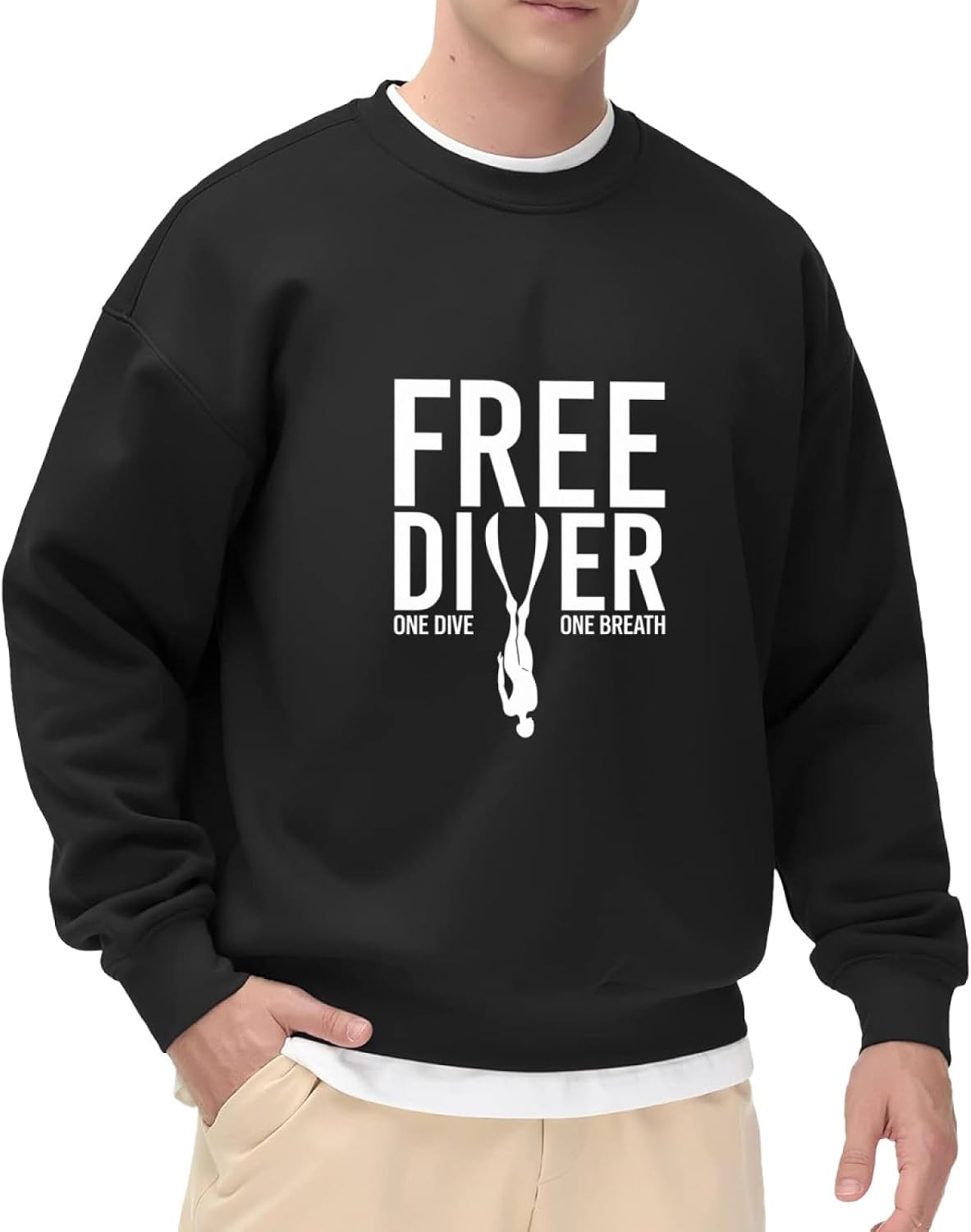 HEAPPER Free Diver One Dive One Breath Freediving Men Women Lightweight Crewneck Sweatshirt - Black 0