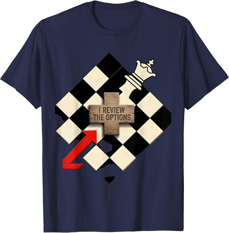 I Review The Options Geometric Chess Lover Deadpan Humor T-Shirt - Navy Blue