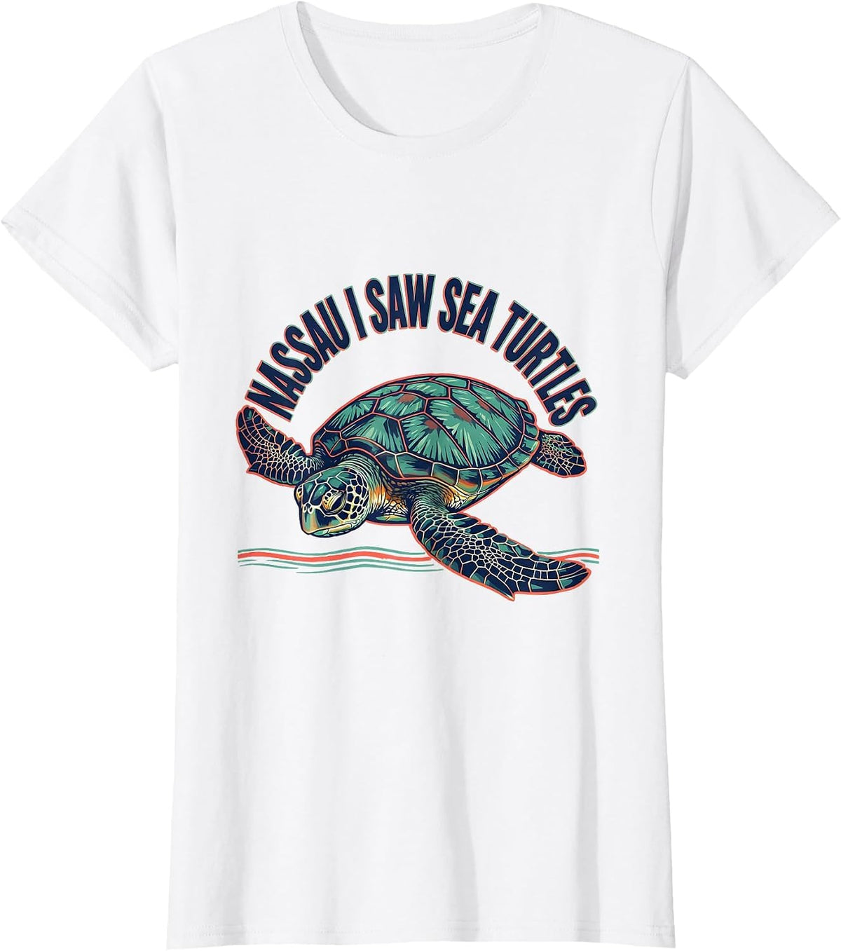 Women's NASSAU I SAW SEA TURTLES Screenprint Tropical Souvenir T-Shirt - White
