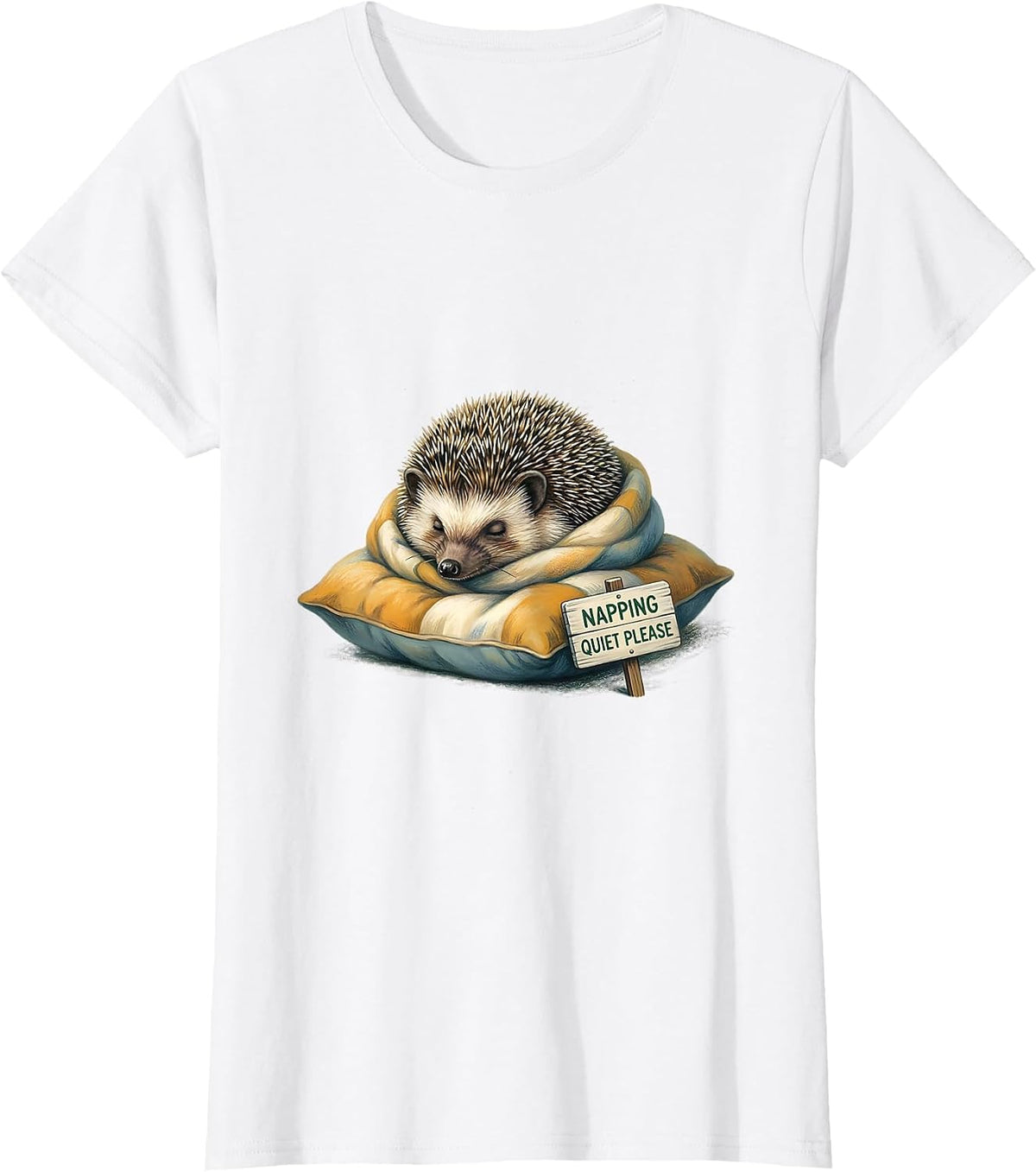 Women's Napping — Quiet Please Storybook Hedgehog Cozy Animal Lover T-Shirt - White