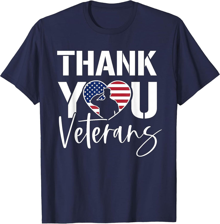 Thank You Veterans Patriotic American Flag Veterans Day 2024 T-Shirt - Navy Blue