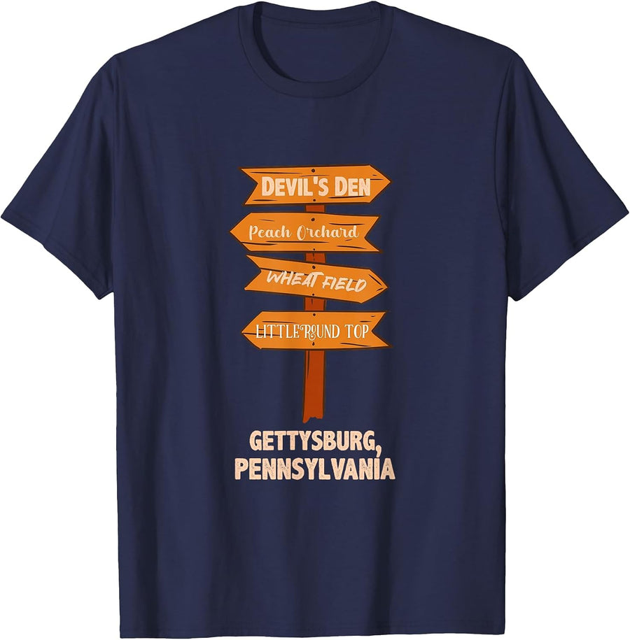 Gettysburg History Civil War Battlefield Pennsylvania Travel T-Shirt - Navy Blue