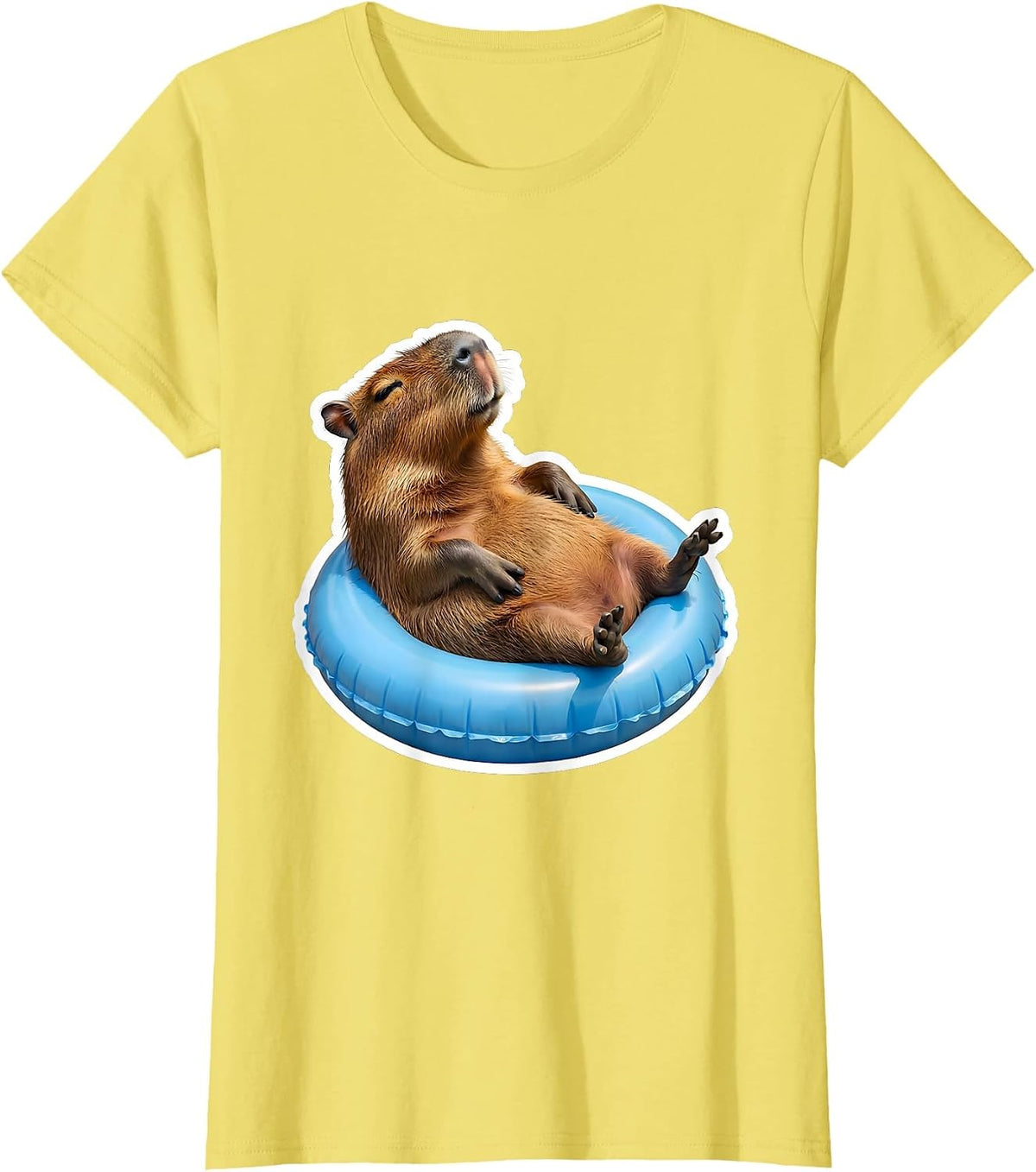 Capybara Pool Float Funny Animal Meme Humor T-Shirt - Lemon Yellow