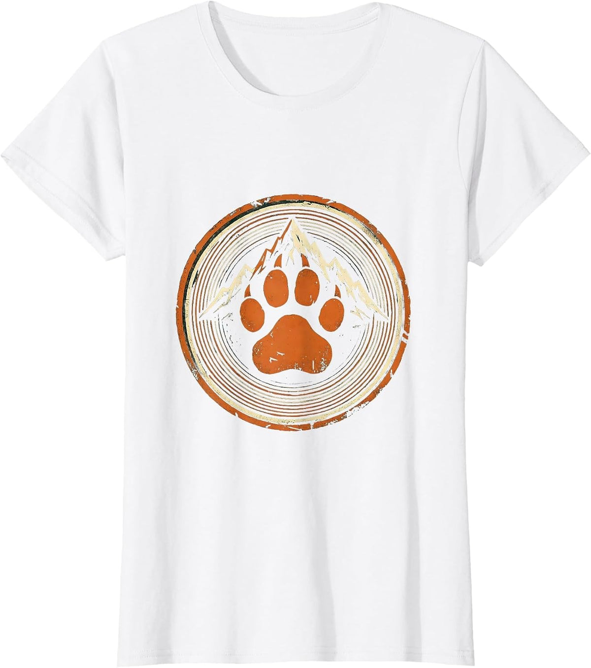 Lion Paw Print Mountain Backdrop Wilderness Design T-Shirt - White