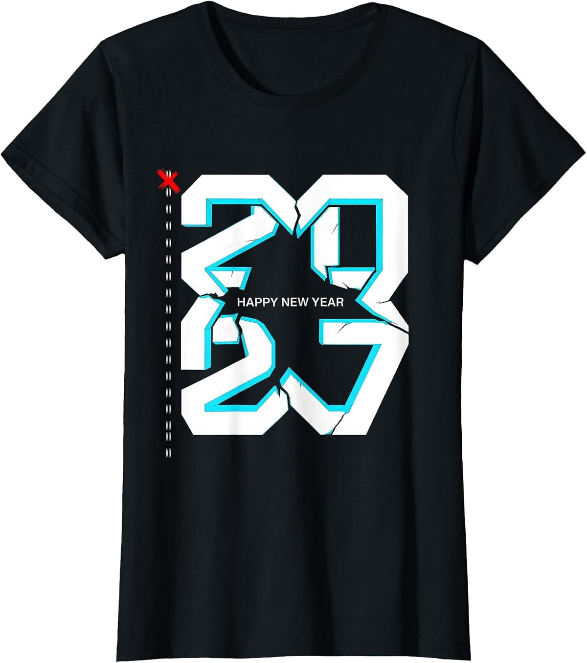 Happy New Year 2027 New Wave Typography Family Party T-Shirt - Black