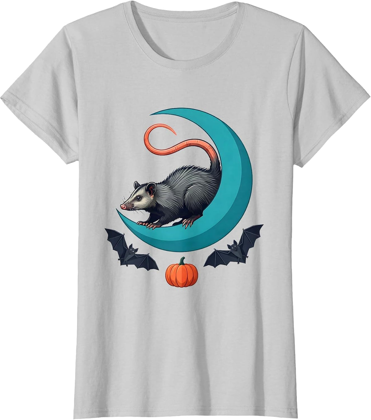 Opossum Moon Halloween Spooky Gothic Novelty T-Shirt - Silver Grey
