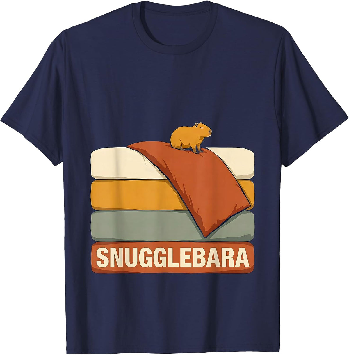 Men's Snugglebara Cute Capybara Sleepy Pajama Humor T-Shirt - Navy Blue