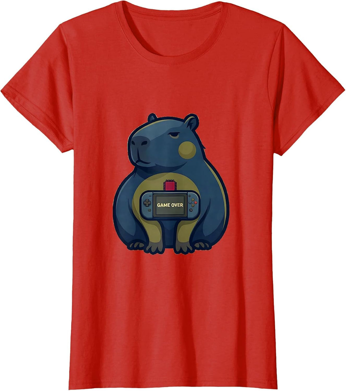 Women's Game Over Serene Capybara Mascot Logo Japanese Art Gamer T-Shirt - Red