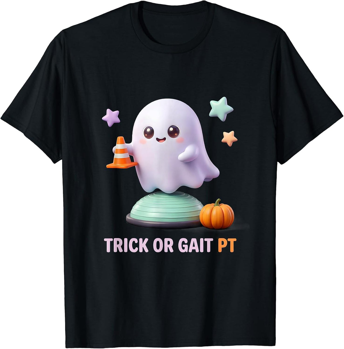 Men's Trick Or Gait PT Cute Kawaii Therapy Ghost Halloween T-Shirt - Black
