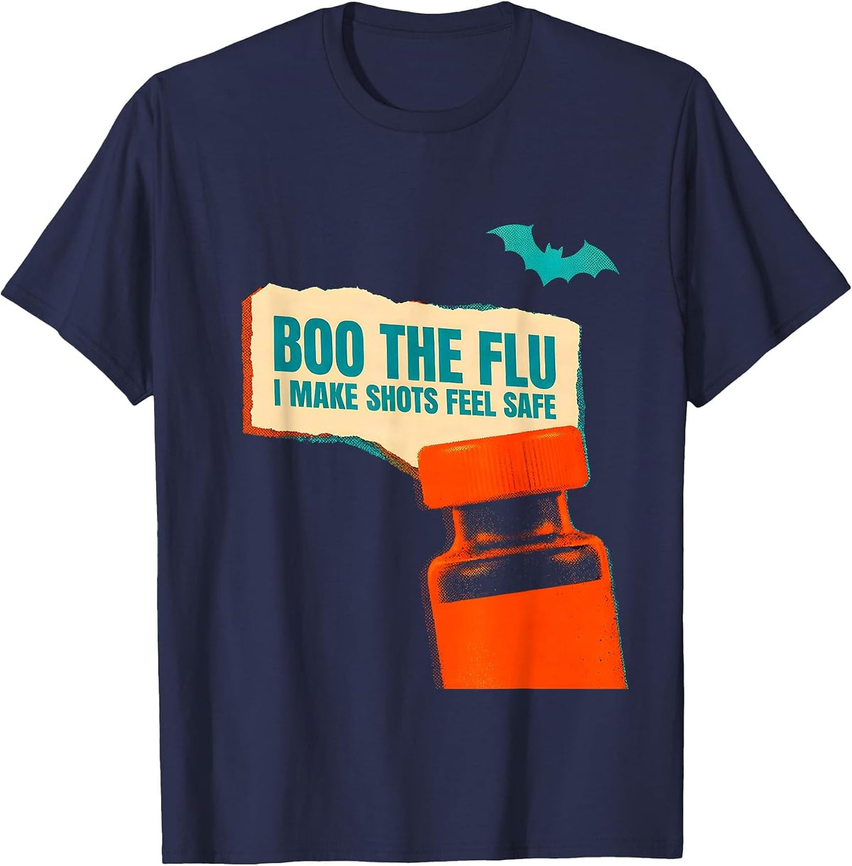 Boo the Flu I Make Shots Feel Safe Funny Halloween Nurse T-Shirt - Navy Blue