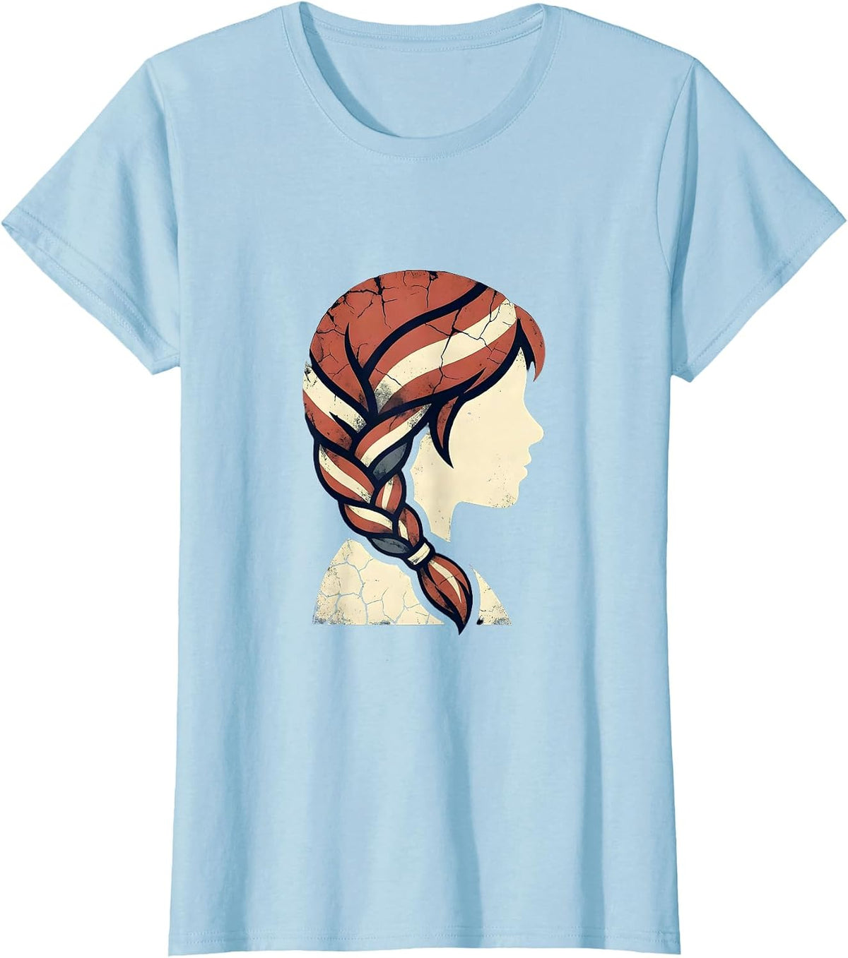 Girls Red White and Blue Braided Flag Ribbon T-Shirt - Baby Blue