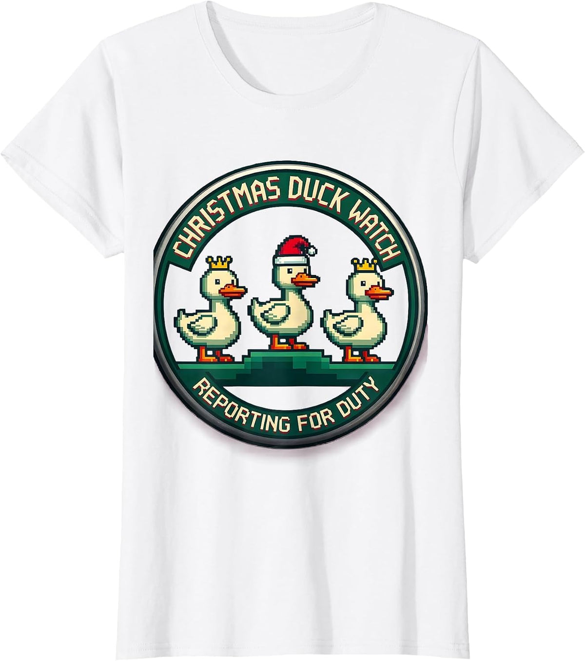 Women's Christmas Duck Watch Reporting for Duty Funny Duck Lover T-Shirt - White