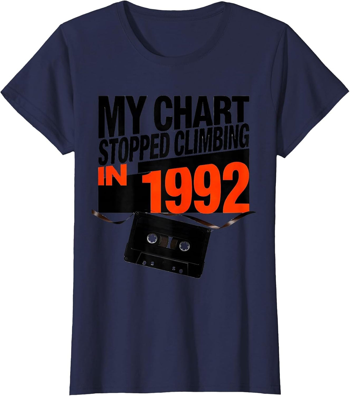 Women's My Chart Stopped Climbing In 1992 Retro 80s 90s Music T-Shirt - Navy Blue