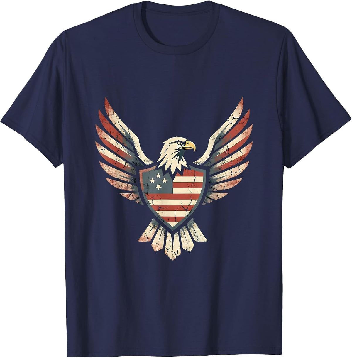 Men's American Flag Warrior Shield and Eagle Graphic T-Shirt - Navy Blue