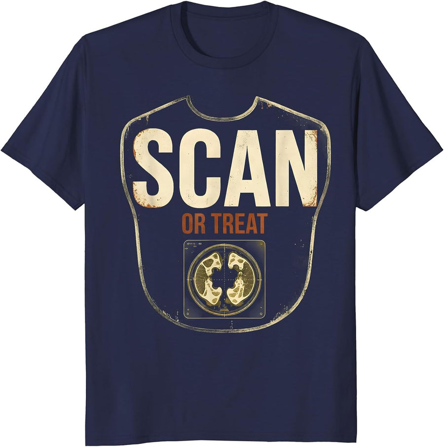 Scan Or Treat Vintage Radiology Tech Halloween Workplace T-Shirt - Navy Blue
