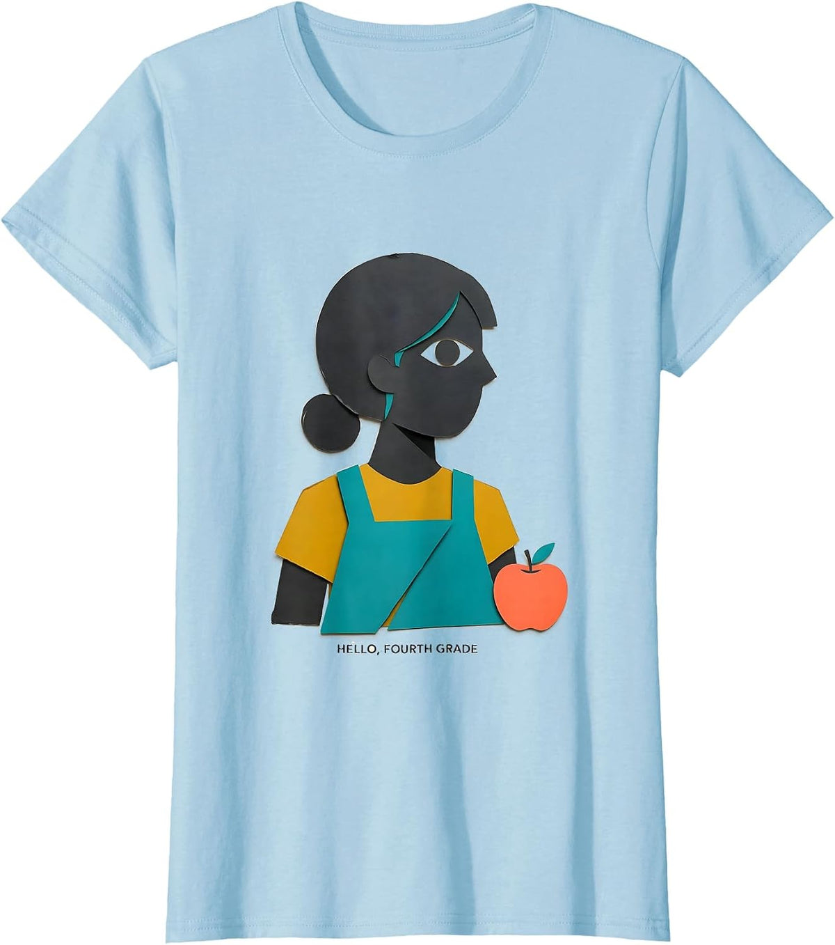 Women's Hello, Fourth Grade Midcentury Modern Back To School Girl T-Shirt - Baby Blue