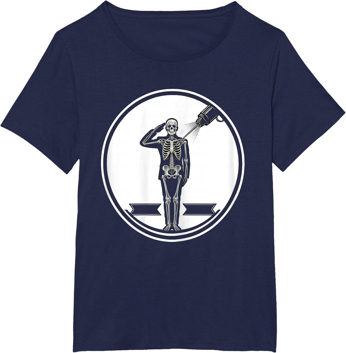 Women's Skeleton Salute Radiology Tech Halloween Humor T-Shirt - Navy Blue