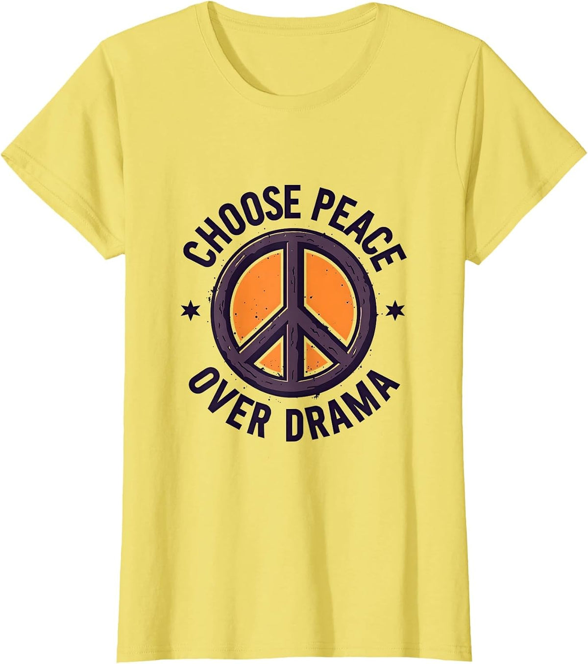 Choose Peace Over Drama Peace Sign Design T-Shirt - Lemon Yellow