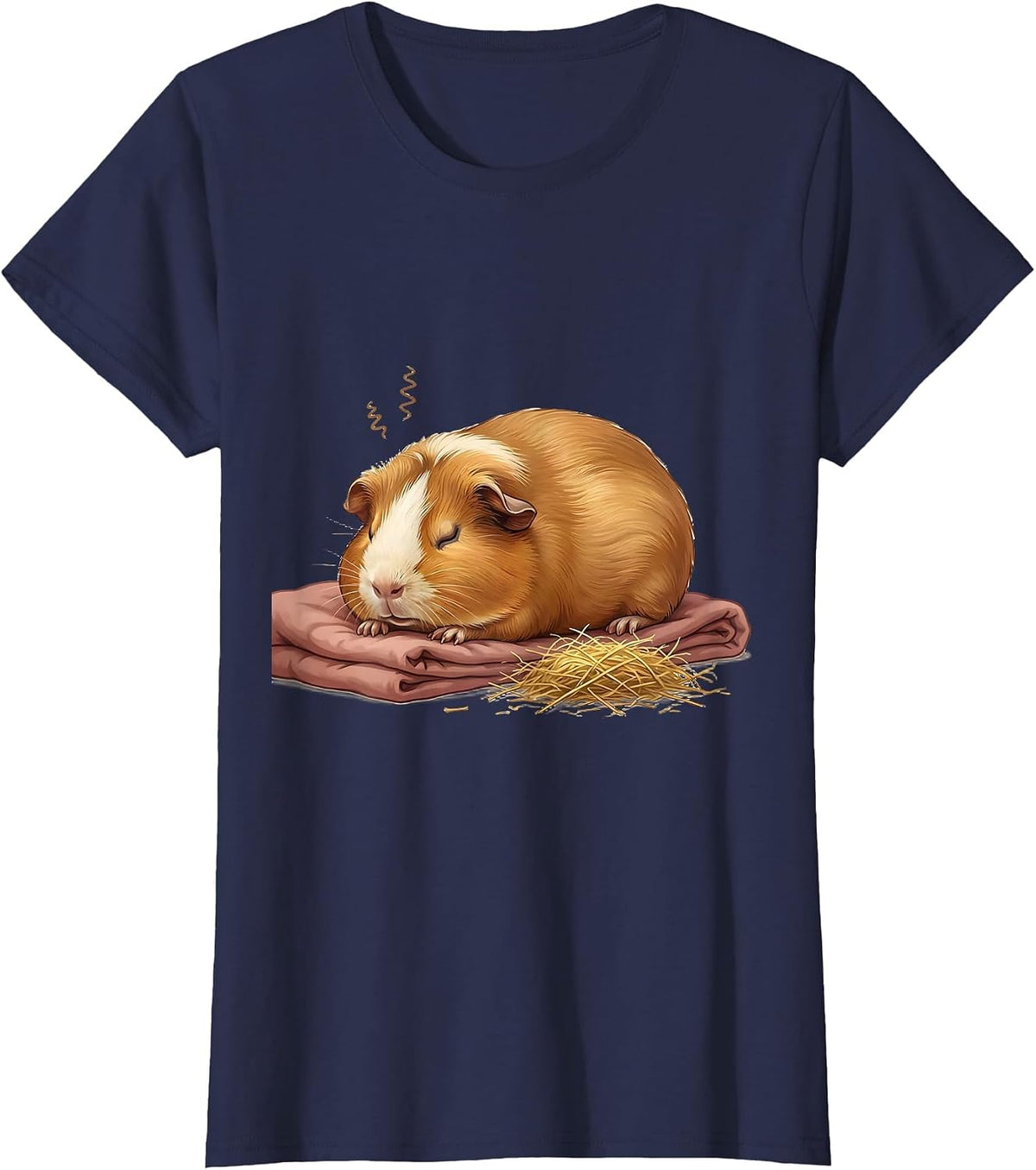 Women's Sleeping Guinea Pig Cozy Animal Lover Pajama Humor T-Shirt - Navy Blue