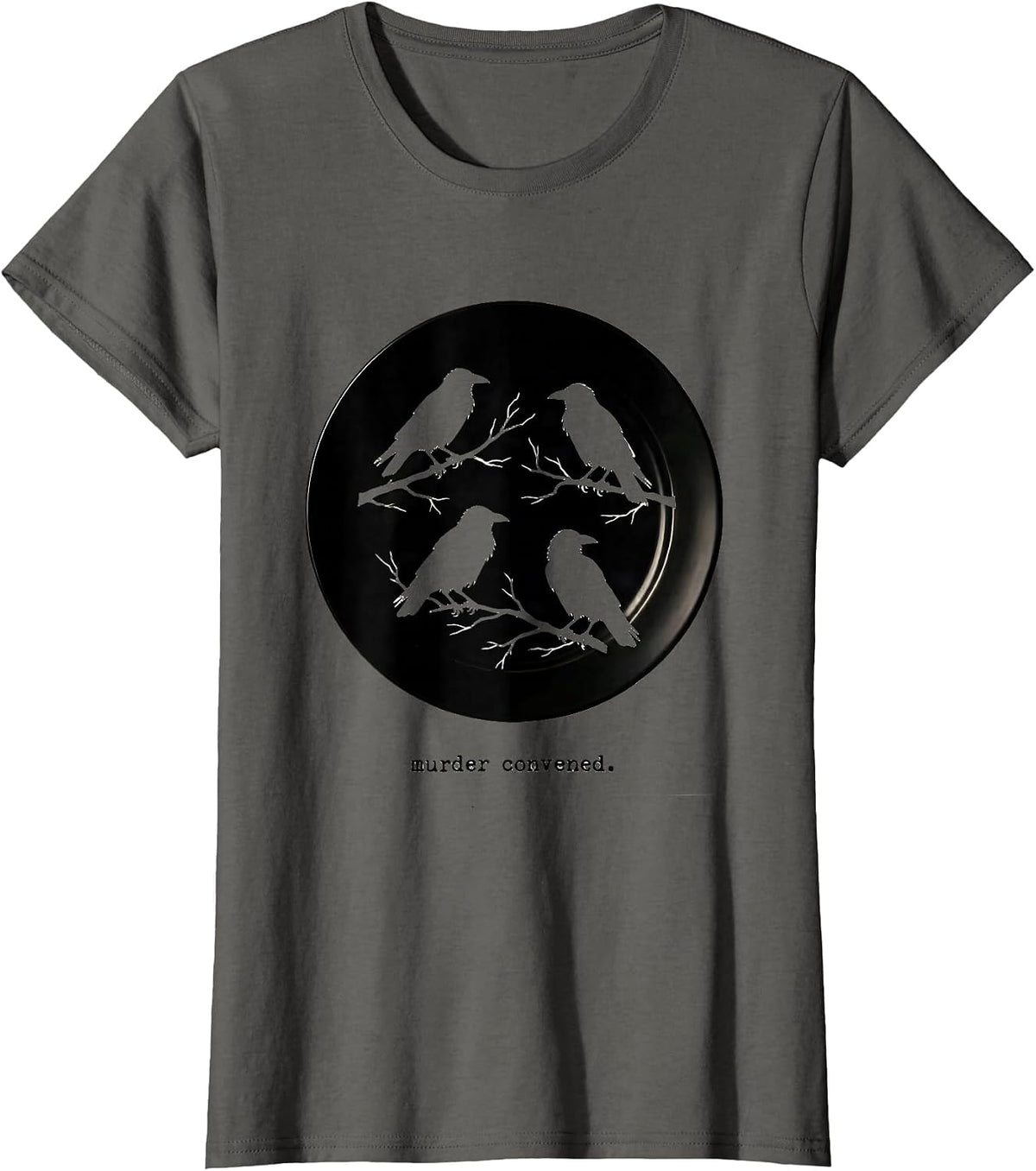 Women's Murder Convened Dark Humor Crow Lover Bird Enthusiast Gift T-Shirt - Asphalt Grey
