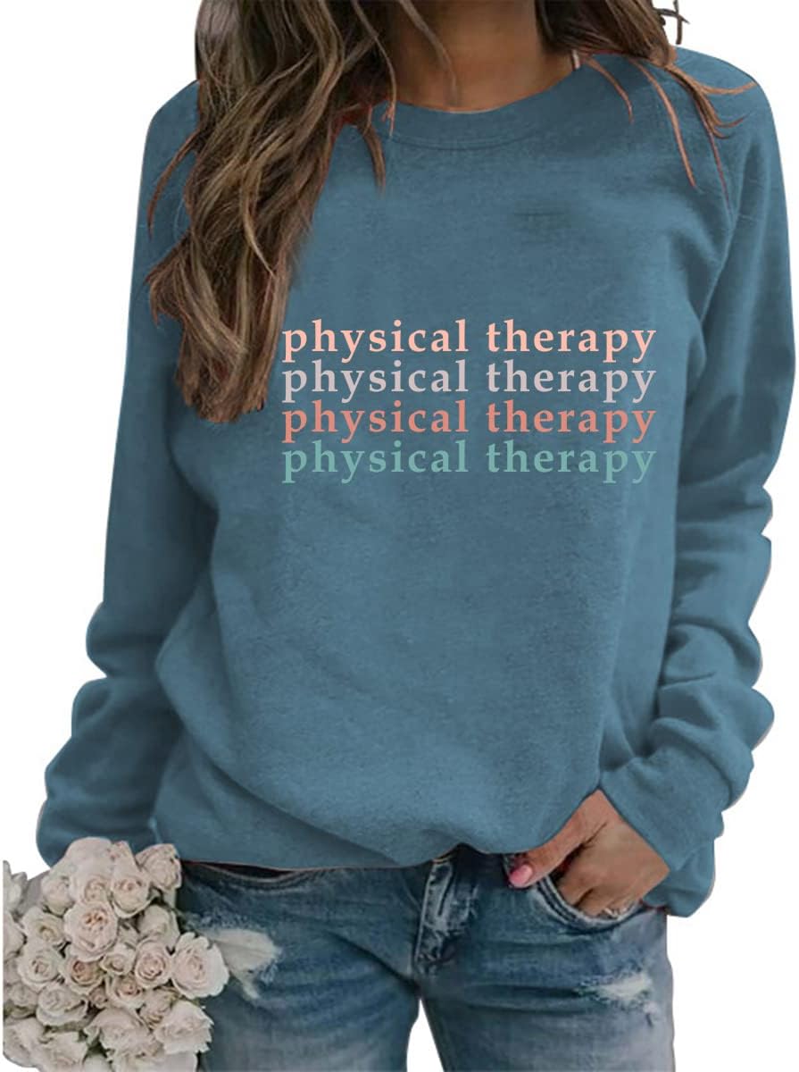 Physical Therapy Crewneck Sweatshirt Women Therapist Gift Shirt Simple Long Sleeve Casual Lightweight Pullover Tops - Blue
