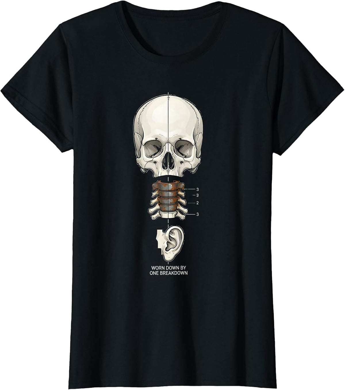 Women's Worn Down By One Breakdown Funny Heavy Metal Metalhead Humor T-Shirt - Black