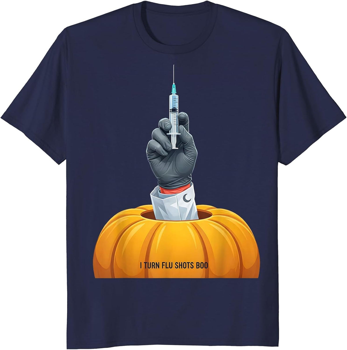 Men's I Turn Flu Shots Boo Funny Nurse Ghost Halloween Vaccine T-Shirt - Navy Blue