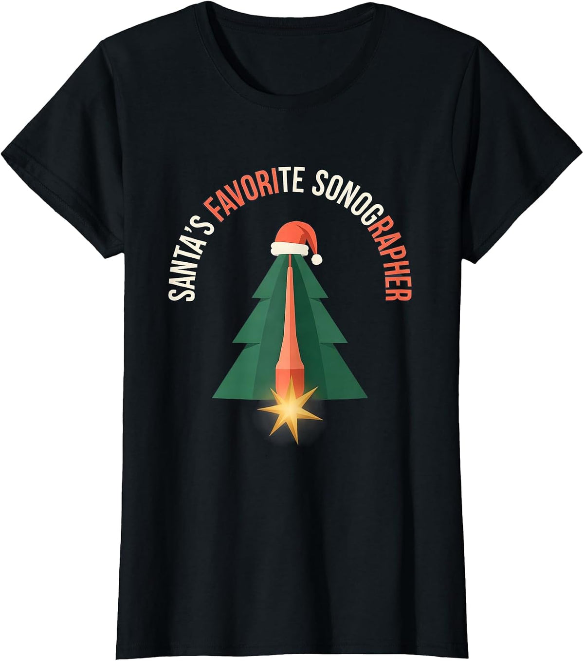 Santa's Favorite Sonographer Funny Radiology Tech Christmas T-Shirt - Black