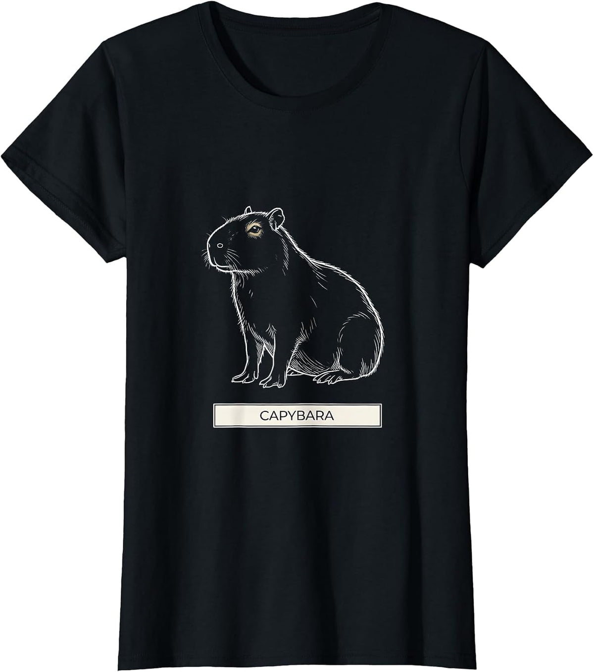 Women's Capybara Minimalist Badge Line Art Animal T-Shirt - Black
