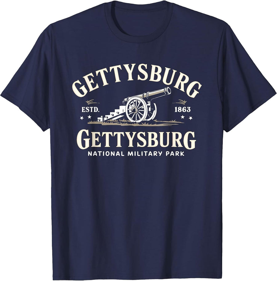 Gettysburg National Military Park ESTD 1863 Cannon History T-Shirt - Navy Blue