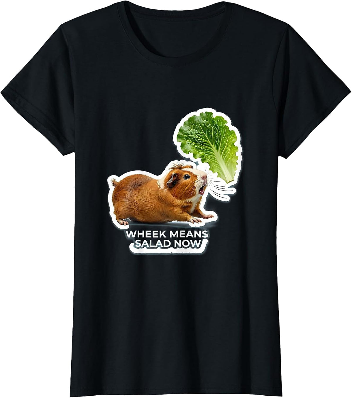 Women's Wheek Means Salad Now Funny Guinea Pig Pet Lover Humor T-Shirt - Black