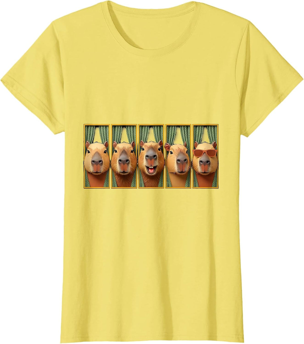 Capybara Photobooth Funny Animal Portrait T-Shirt - Lemon Yellow