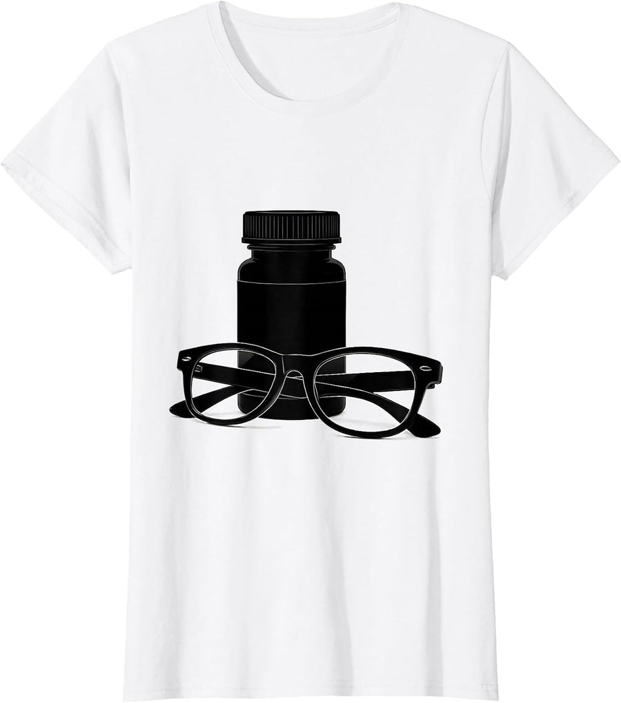 Women's Bifocals and Prescription Bottle Fall Prevention T-Shirt - White