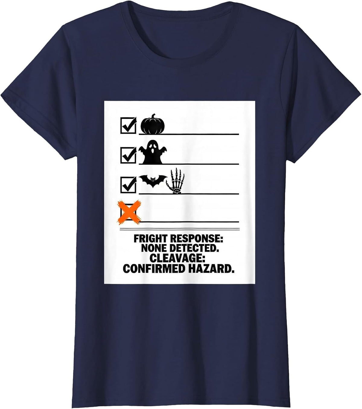 Women's Fright Response: None Detected. Cleavage: Confirmed Hazard. T-Shirt - Navy Blue