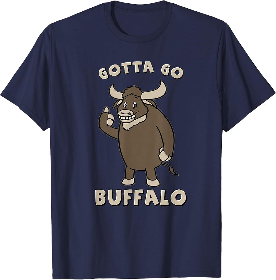Gotta Go Buffalo Funny Cartoon Bison Pun Design T-Shirt - Navy Blue