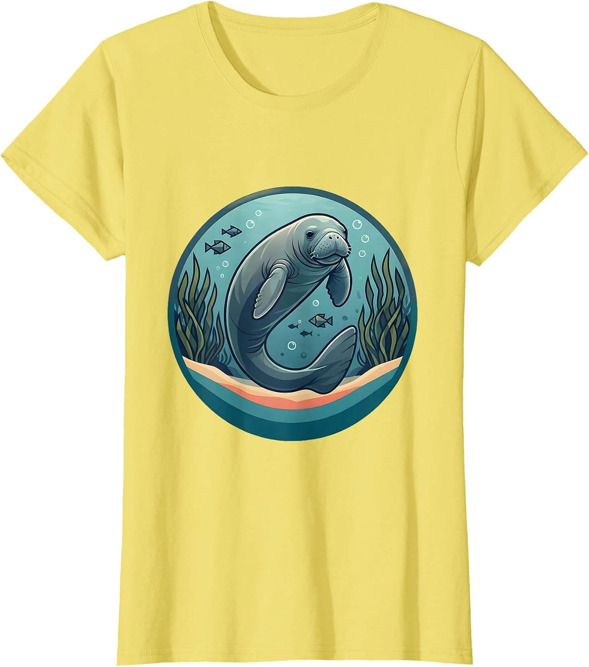 Women's Belize Manatee Seagrass Illustration T-Shirt - Lemon Yellow