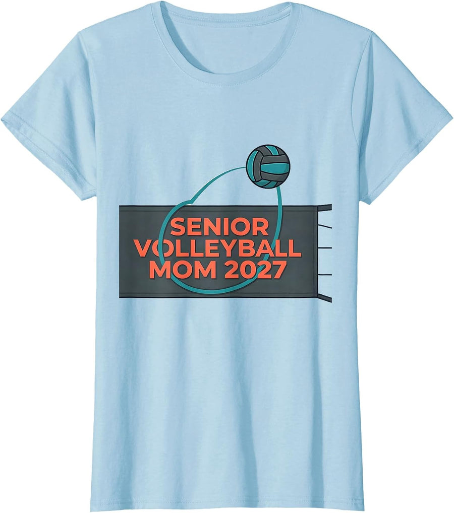 Women's Senior Volleyball Mom 2027 Sentimental Senior Night Family T-Shirt - Baby Blue