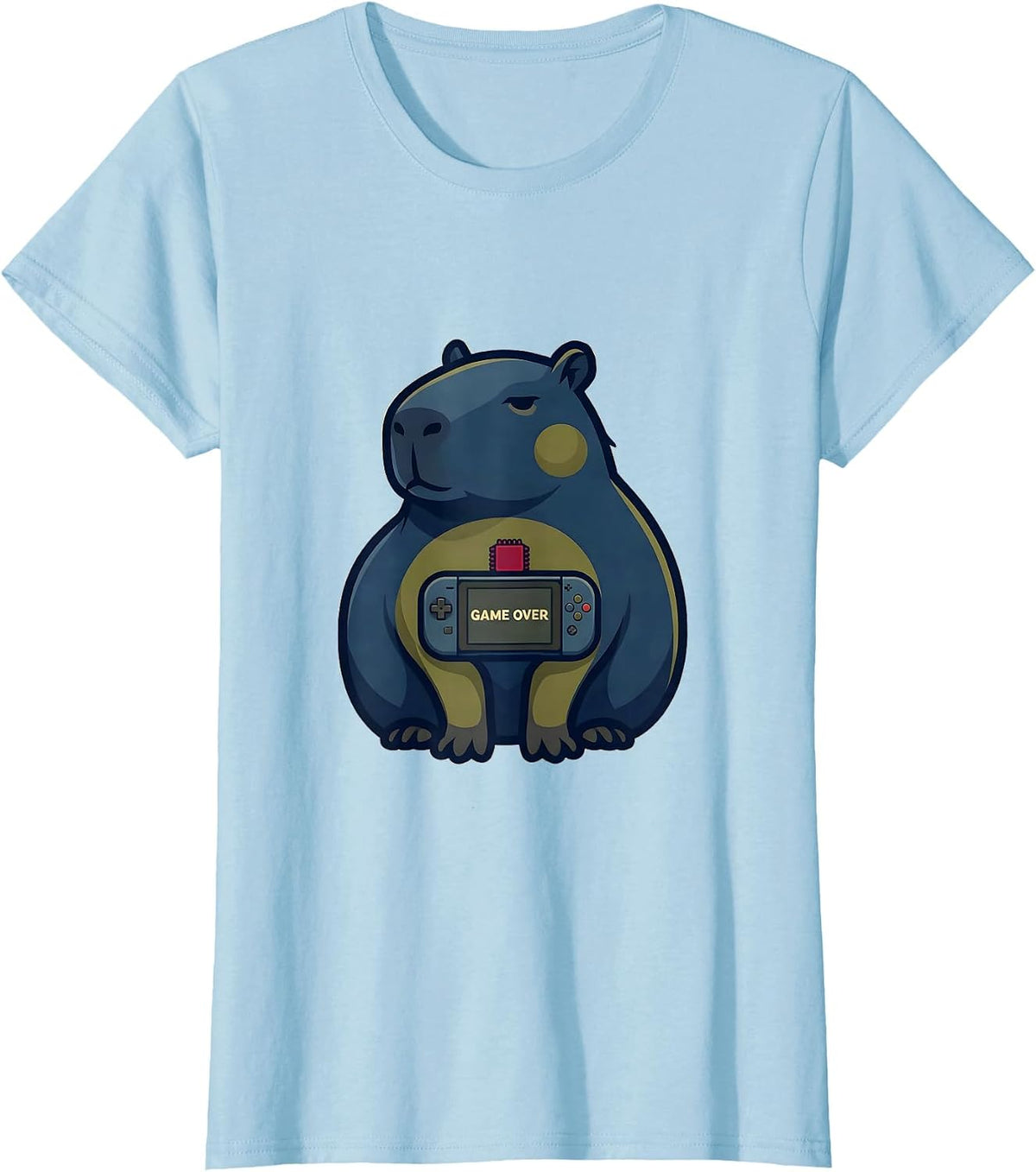 Women's Game Over Serene Capybara Mascot Logo Japanese Art Gamer T-Shirt - Baby Blue