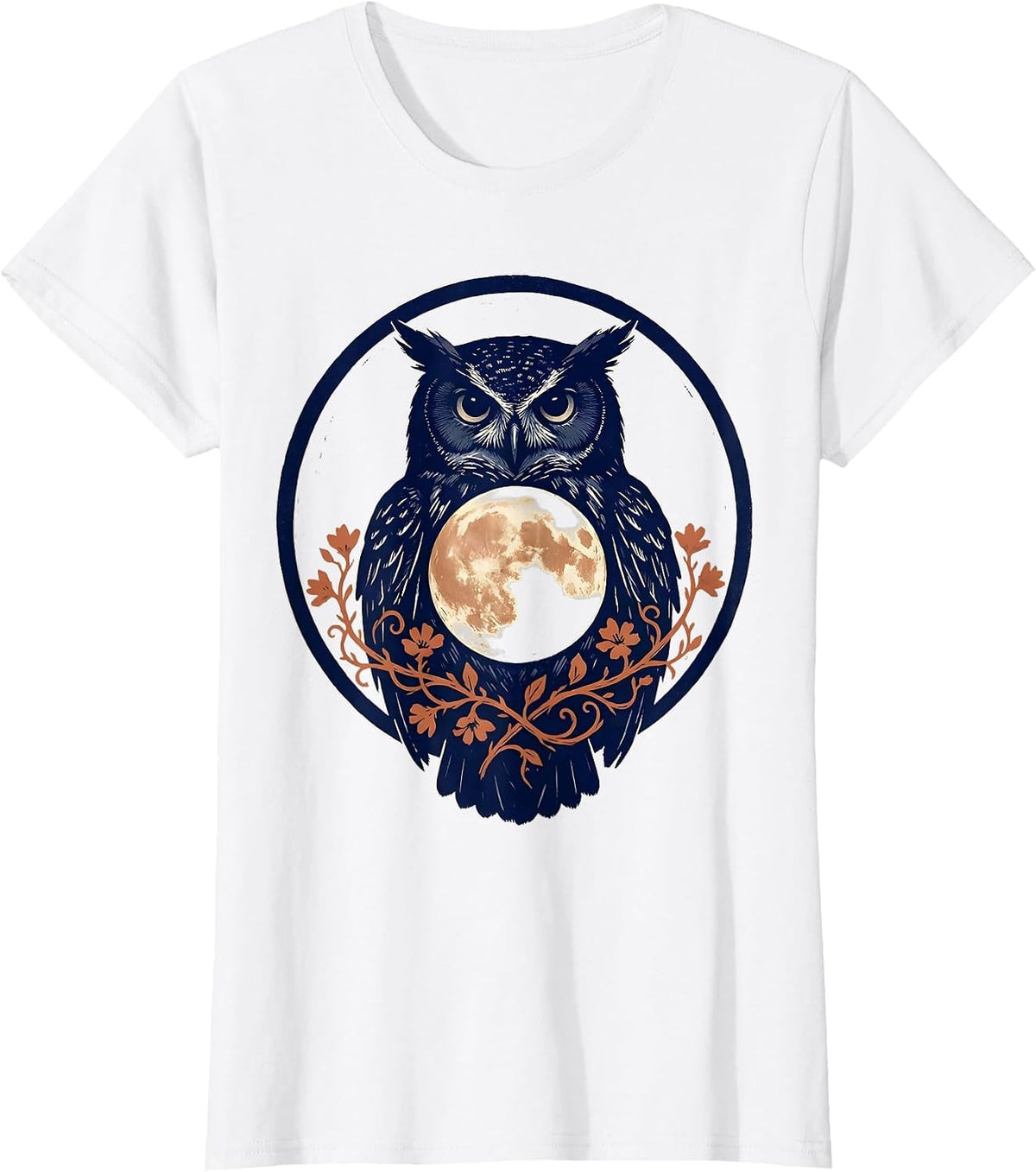 Women's Sealed Owl Moon Boho Floral Mystical Graphic T-Shirt - White