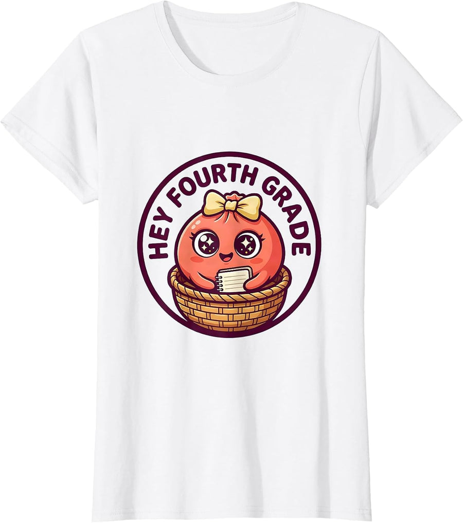 Women's Hey Fourth Grade Cute Dumpling Kawaii Back to School Girl T-Shirt - White