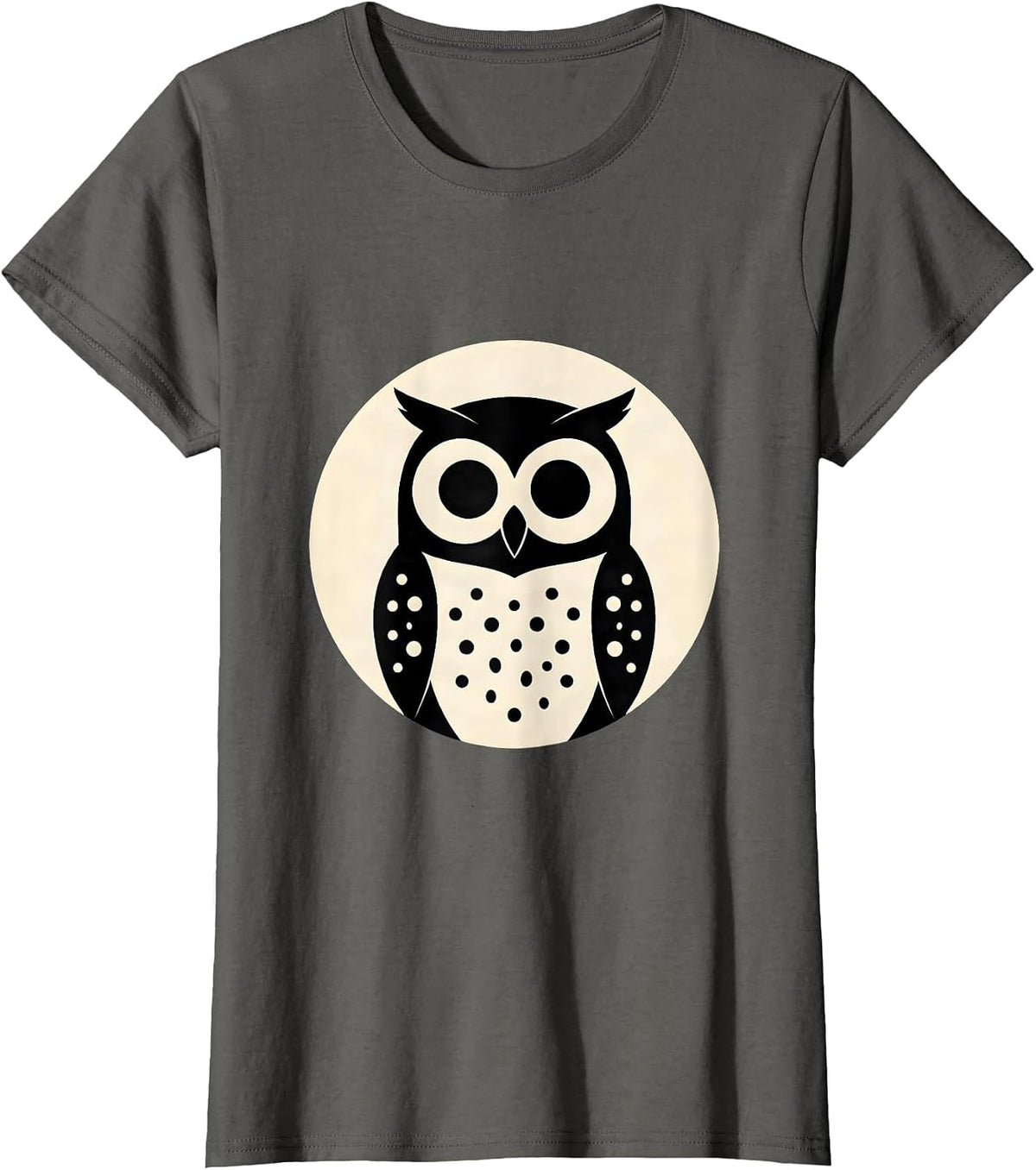 Women's Spotted Owl Polka Dot Glowing Eyes Illustration T-Shirt - Asphalt Grey