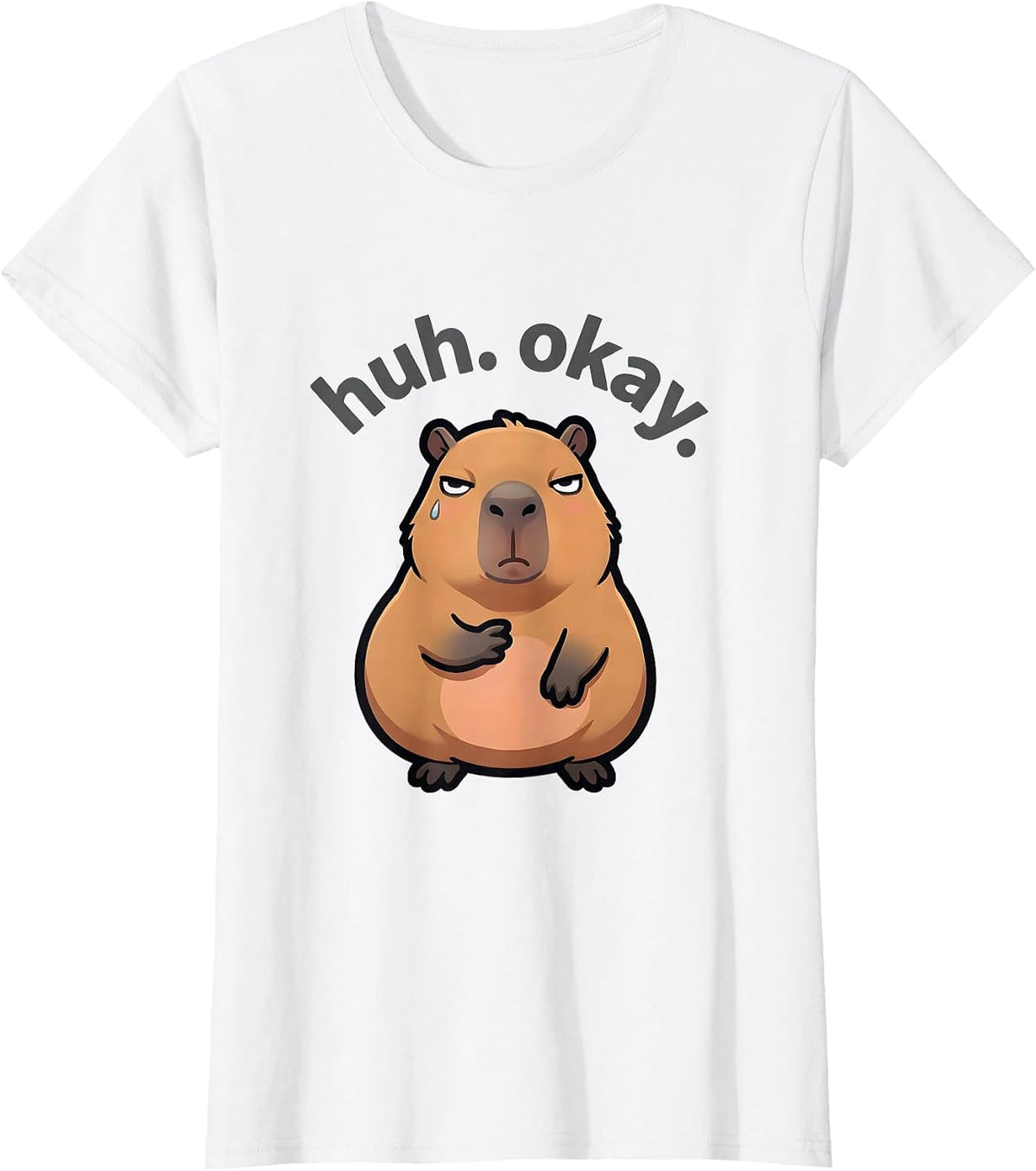 Women's huh. okay. Kawaii Capybara Cartoon Anime Meme Humor T-Shirt - White