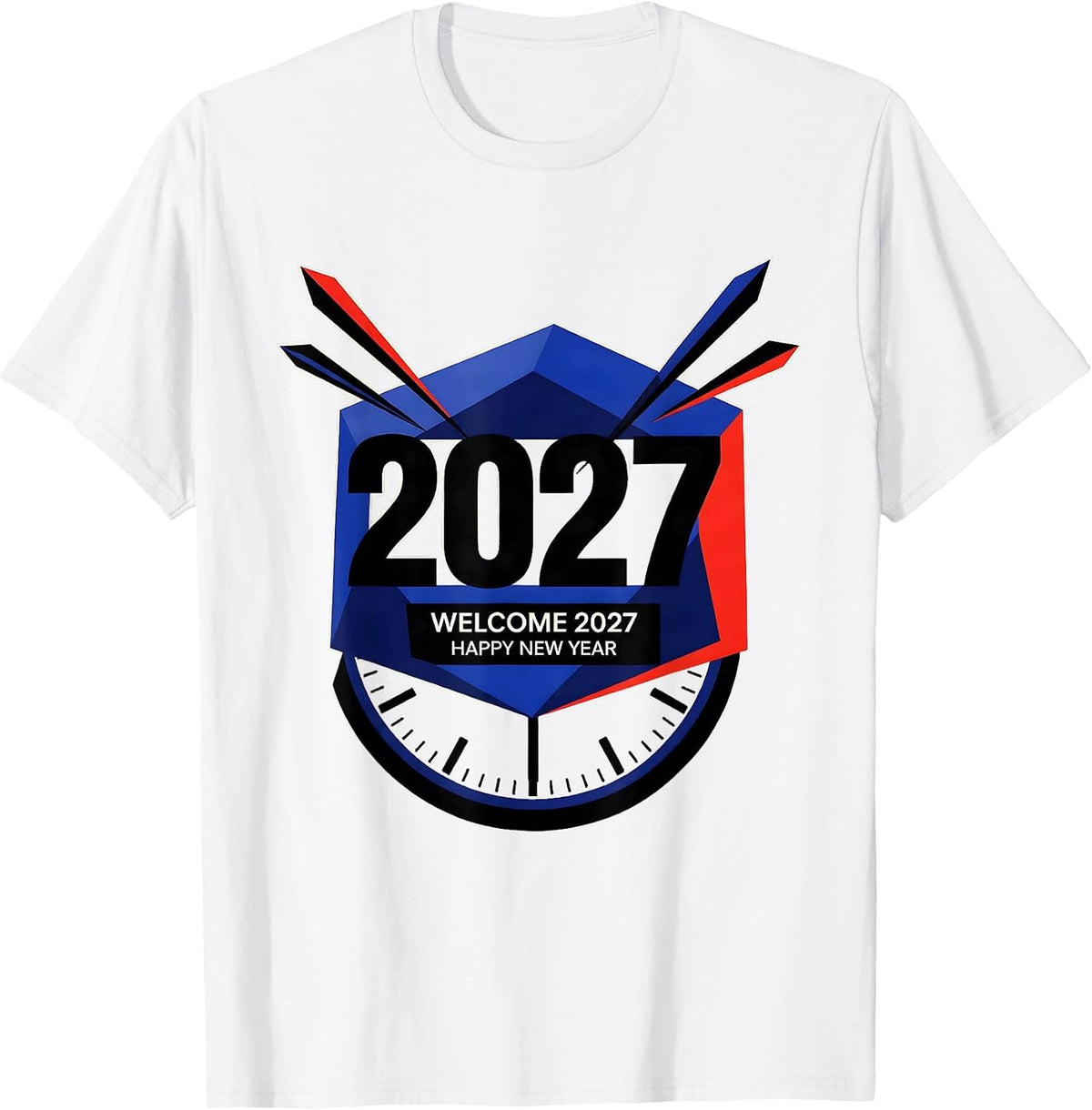 Men's Welcome 2027 Happy New Year Geometric Party Host Keepsake T-Shirt - White