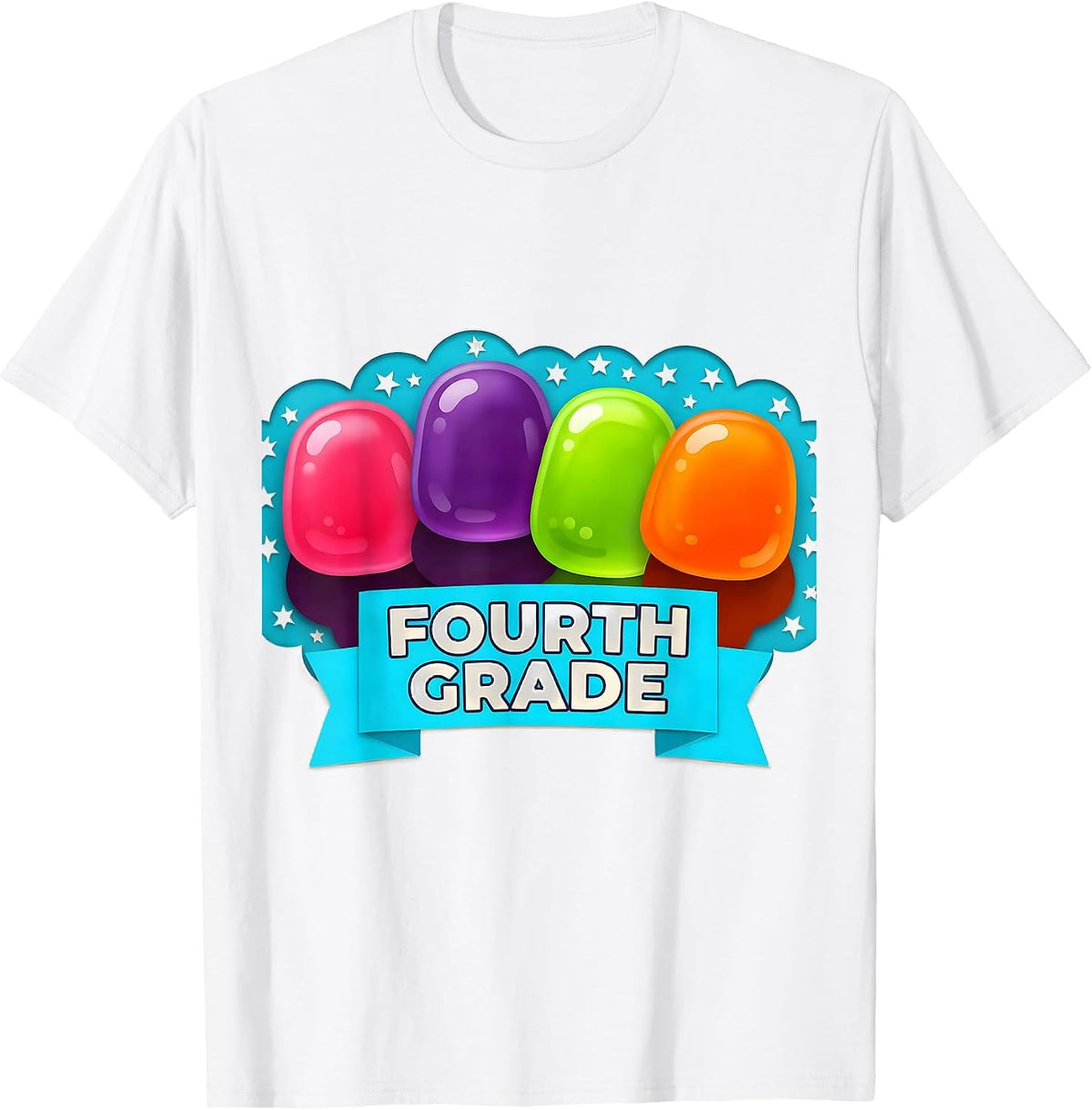 Men's FOURTH GRADE Cute Gummy Jelly Pop Back To School First Day T-Shirt - White