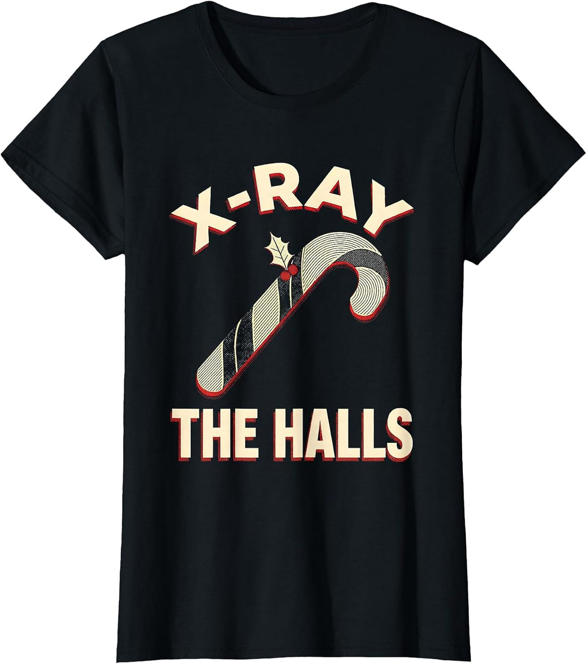 Women's X-Ray The Halls Risograph Radiology Tech Christmas Skeleton T-Shirt - Black