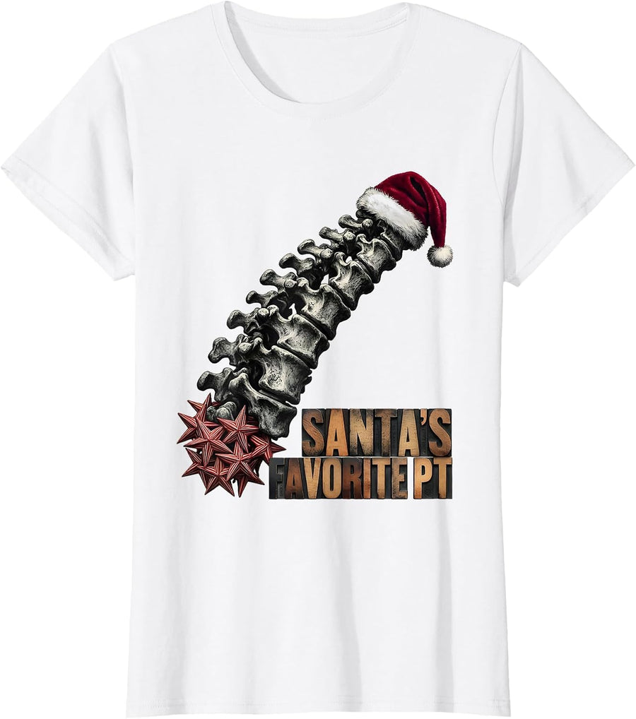 Women's Santa's Favorite PT Funny Physical Therapist Christmas Rehab T-Shirt - White