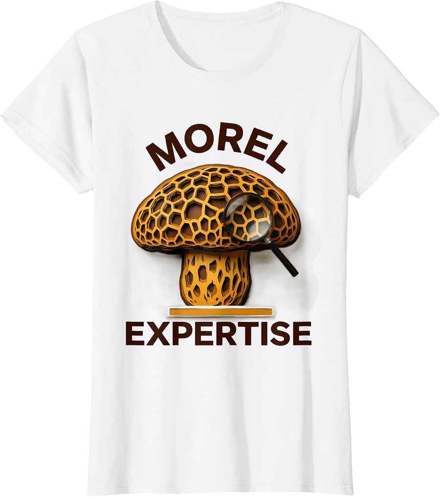 Women's Morel Expertise Retro Paper-Cutout Mushroom Forager Gift T-Shirt - White