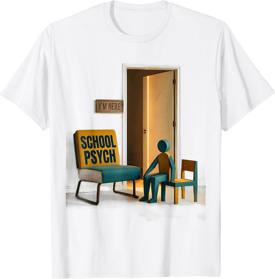 School Psych — I’m Here Midcentury Modern Support Staff T-Shirt - White
