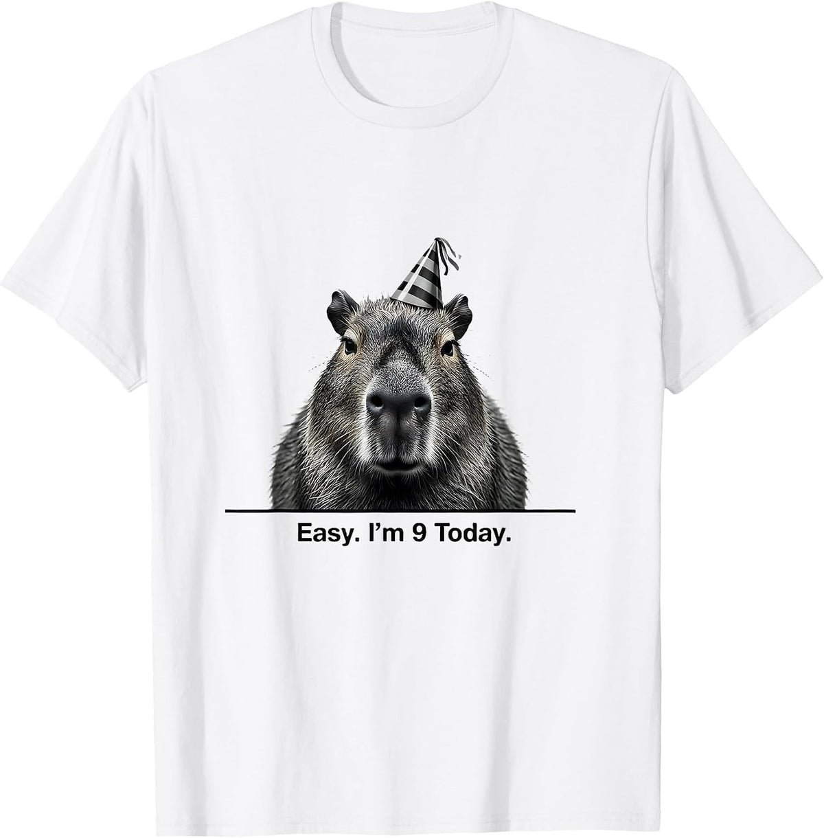 Men's Easy. I'm 9 Today Minimalist Capybara Kids Birthday Party T-Shirt - White
