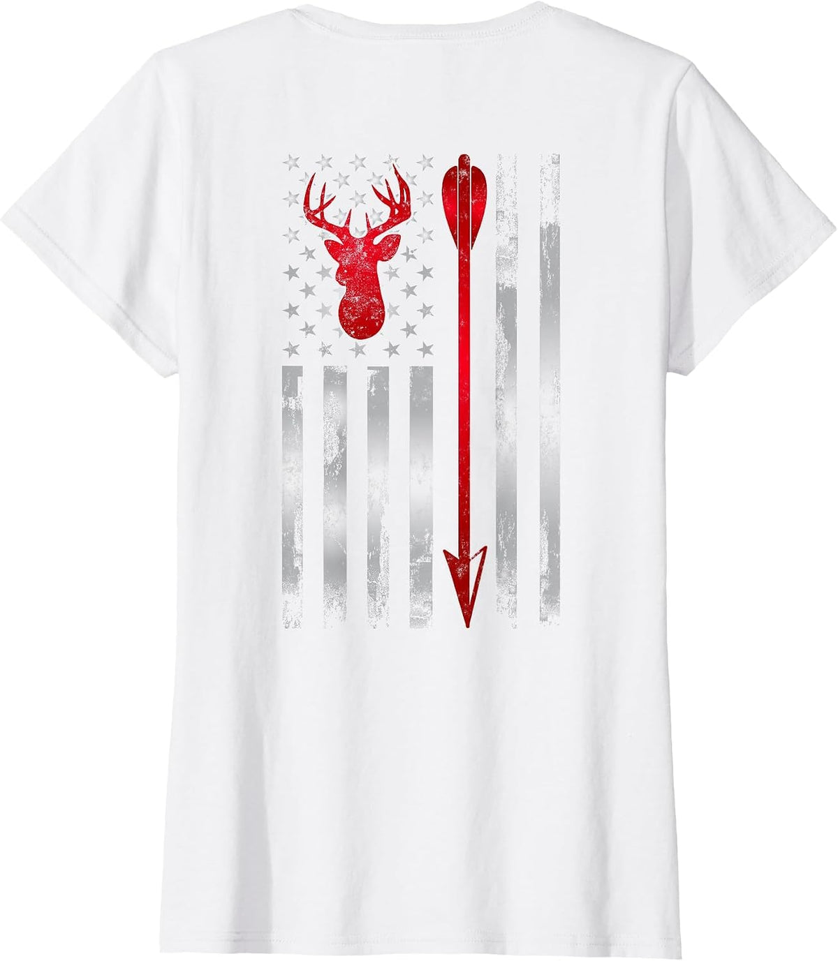 Bowhunter Patriotic American USA Flag Deer Bow Hunting T-Shirt - White